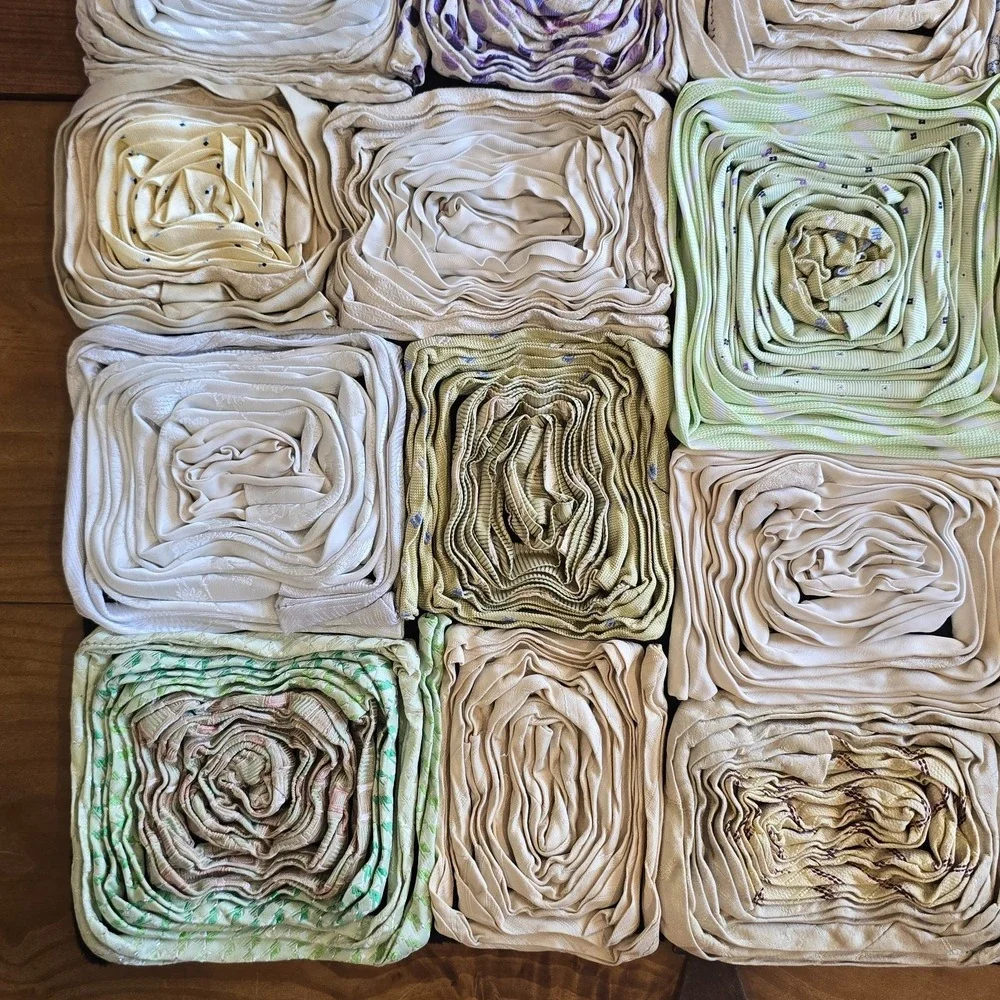 Vintage‎ Dreamweavers Handmade Silk Tie Pillow Cover with Hand-Rolled Roses